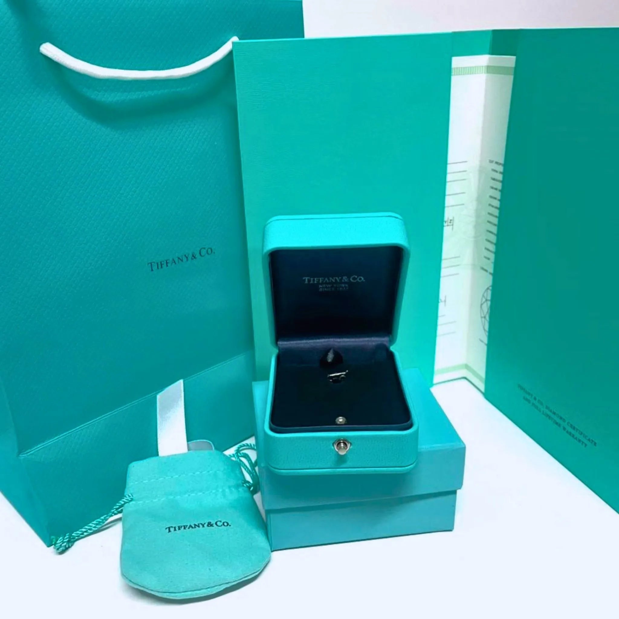 Tiffany & Co. Blue Leather Necklace Presentation Gift Box Set with Case & Shopping Bag