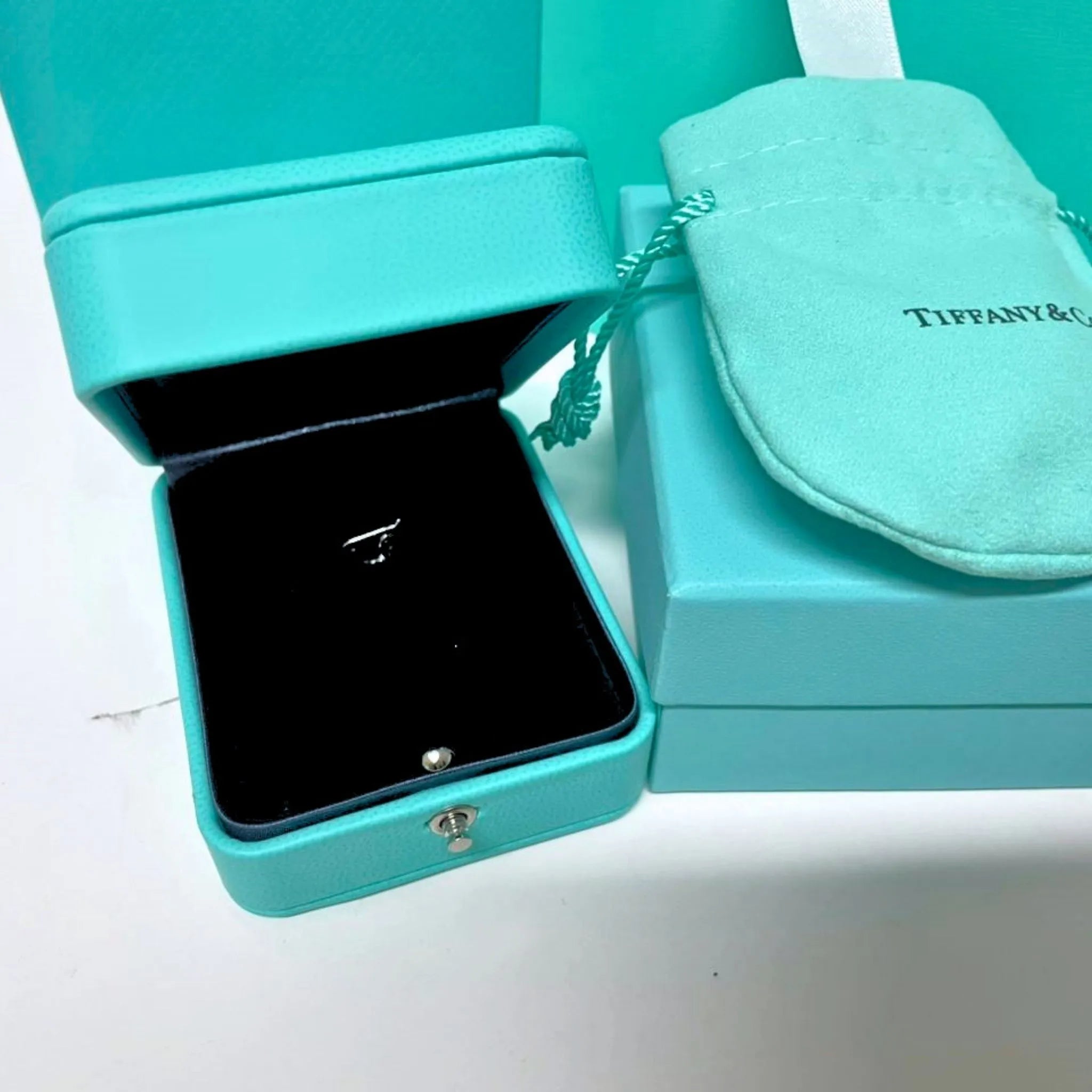 Tiffany & Co. Blue Leather Necklace Presentation Gift Box Set with Case & Shopping Bag