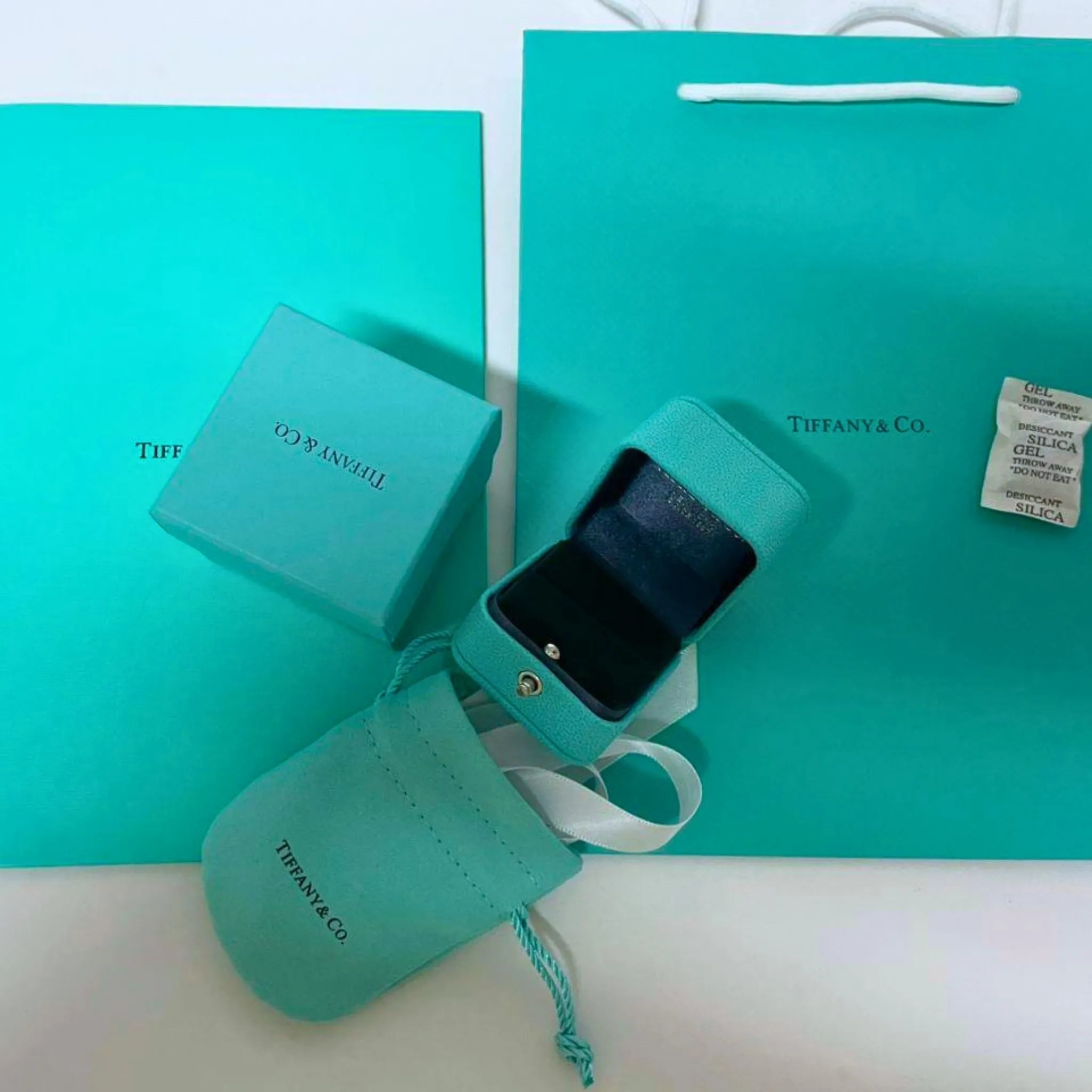 Tiffany & Co. Engagement Ring Box Set with Outer Box, Pouch, Certificate, Folder & Shopping Bag