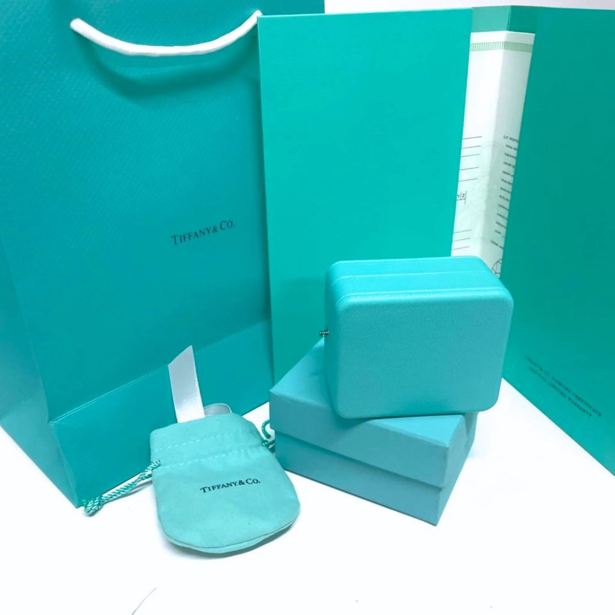 Tiffany & Co. Blue Leather Necklace Presentation Gift Box Set with Case & Shopping Bag