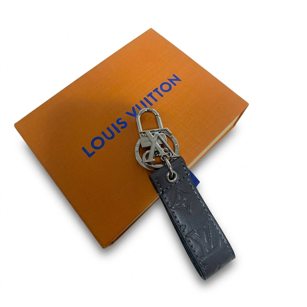 Louis Vuitton Black Silver Monogram Dragonne Key Holder Leather Keychain
