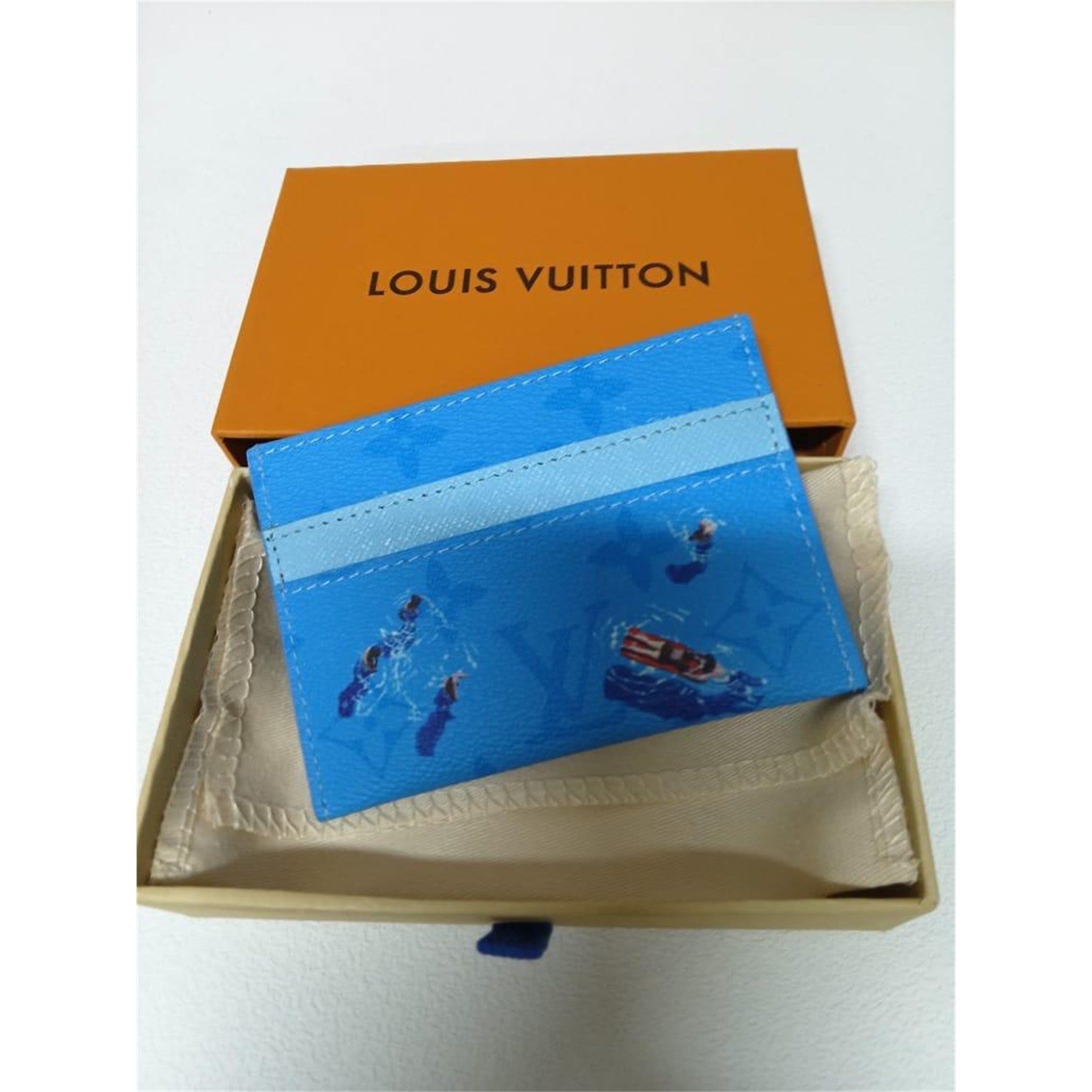 Louis Vuitton double card holder Pool Blue Colored Monogram with Box - photo 1