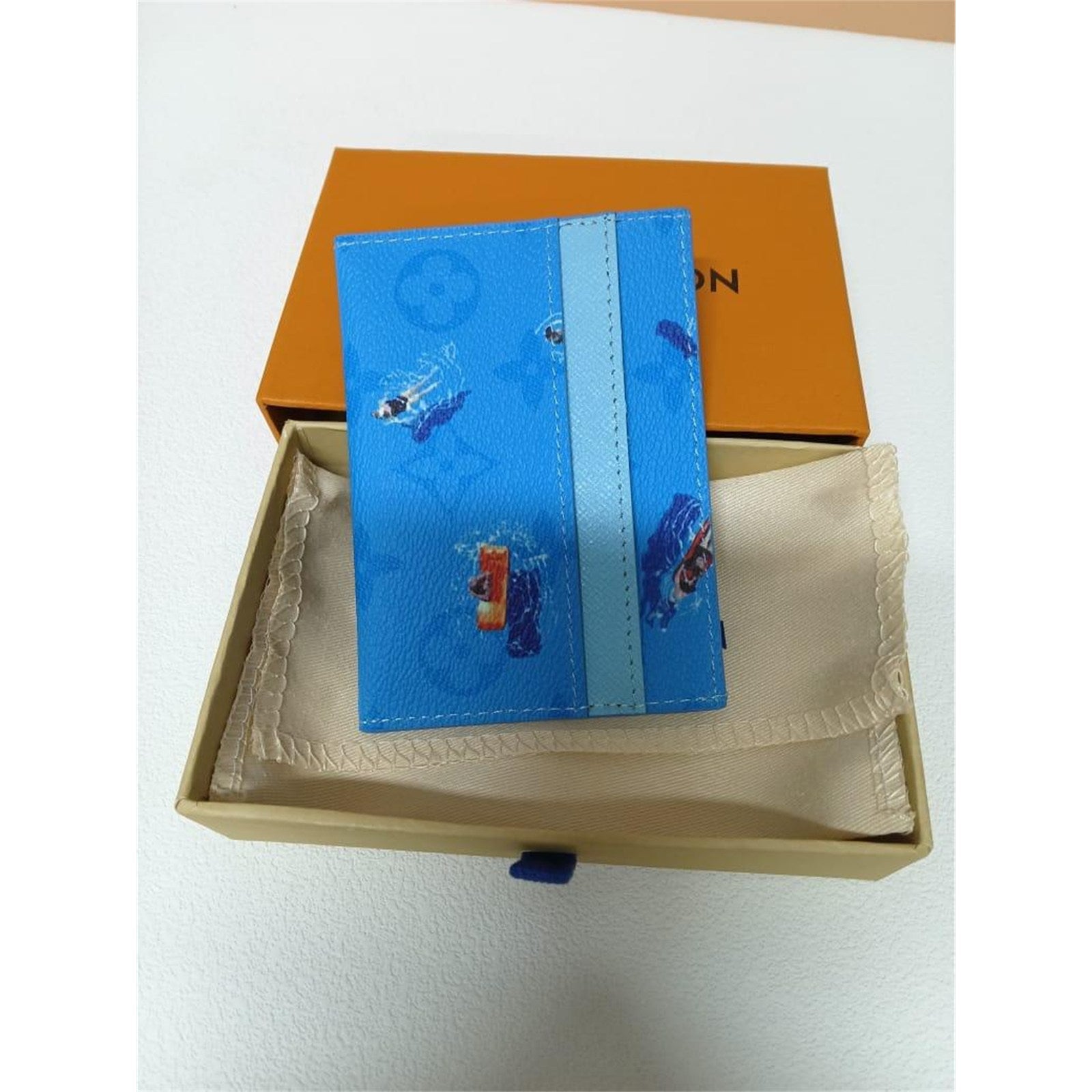 Louis Vuitton double card holder Pool Blue Colored Monogram with Box - photo 2
