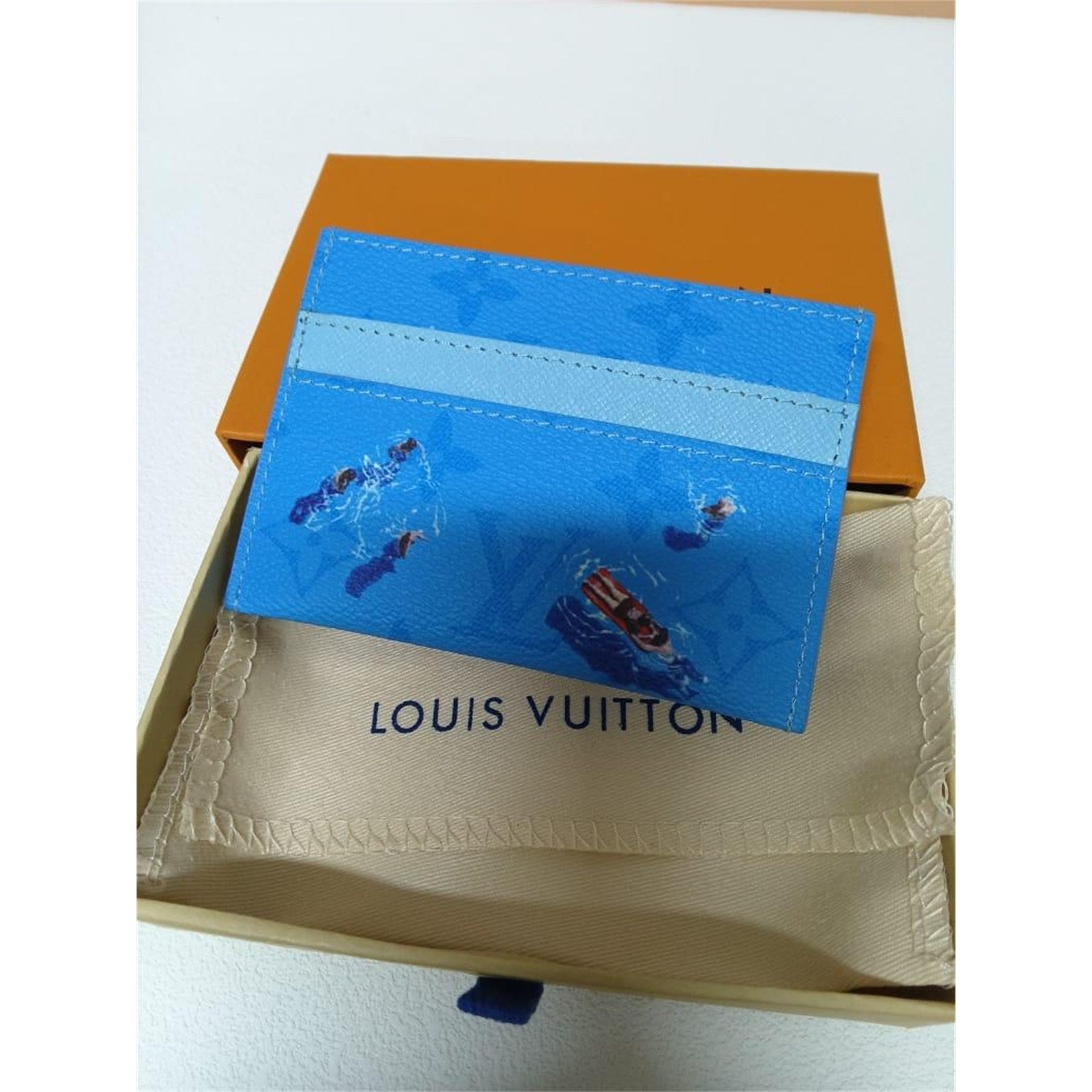 Louis Vuitton double card holder Pool Blue Colored Monogram with Box - photo 4