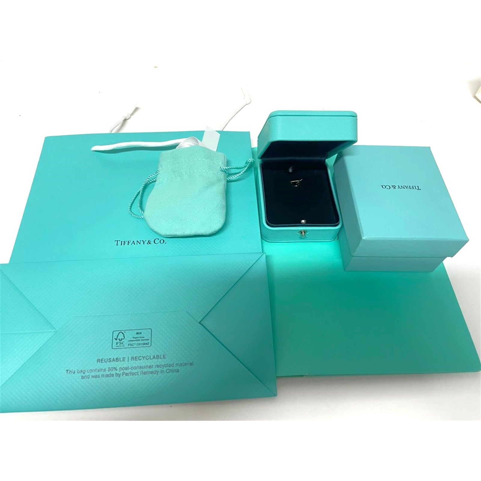 Tiffany & Co. Blue Leather Presentation Necklace Gift Box, Case, and Bag - photo 7