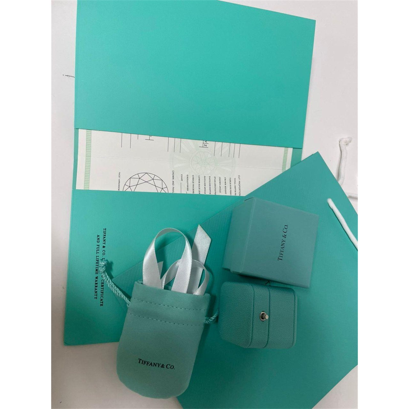 Tiffany & Co Engagement Ring Box + Outer Box + Pouch + Certificate + Folder +Bag - photo 8